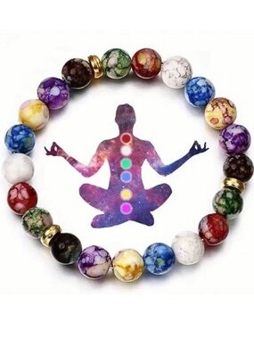 NWT Chakras Colorful red purple green yellow orange blue lilac Elastic Bracelet